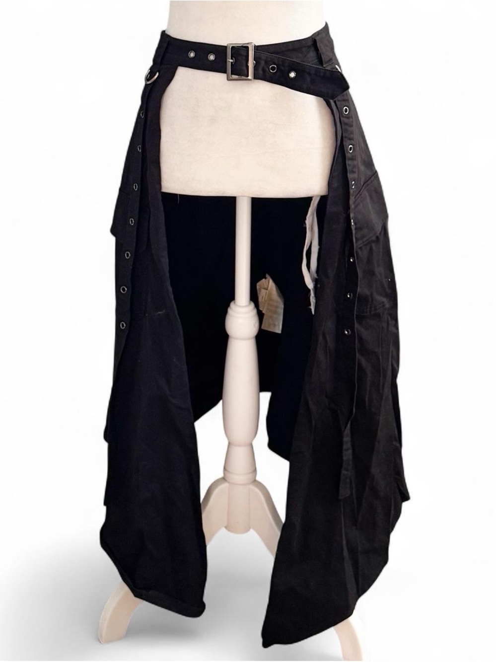 Punk Rave Black Goth Deconstructed Half Skirt | Buckle & Grommet Detail